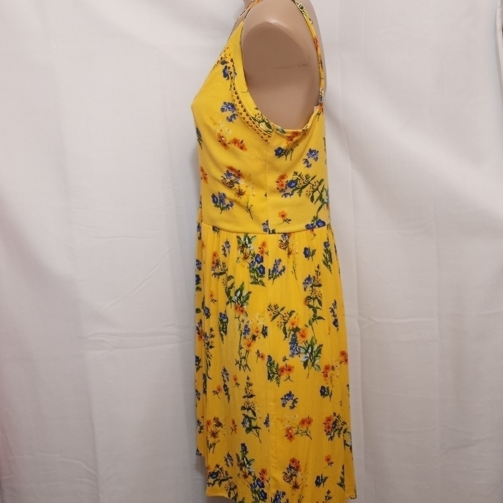 𝅺JUSTFAB Yellow Floral Sleeveless Dress Women's Size Medium - Picture 2 of 7